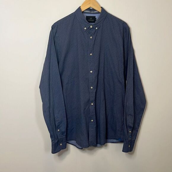 Scotch & Soda Men Geometric Blue Long Sleeve Button Down Dress Shirt Slim Fit XL - Picture 1 of 7